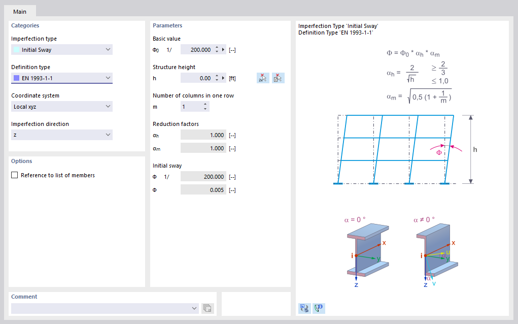 Parameters for Initial Sway According to Eurocode 3