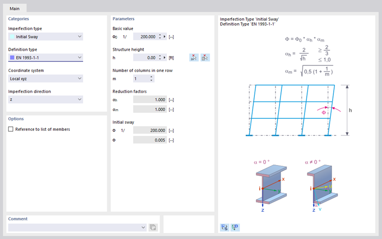 Parameters for Initial Sway According to Eurocode 3
