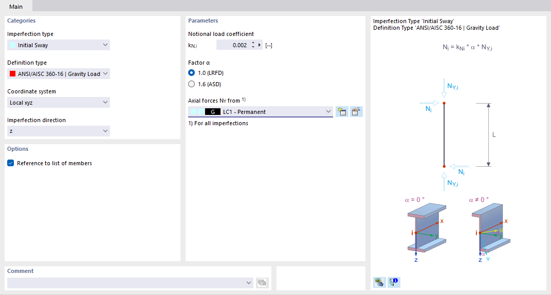 Parameters for Initial Sway According to ANSI/AISC