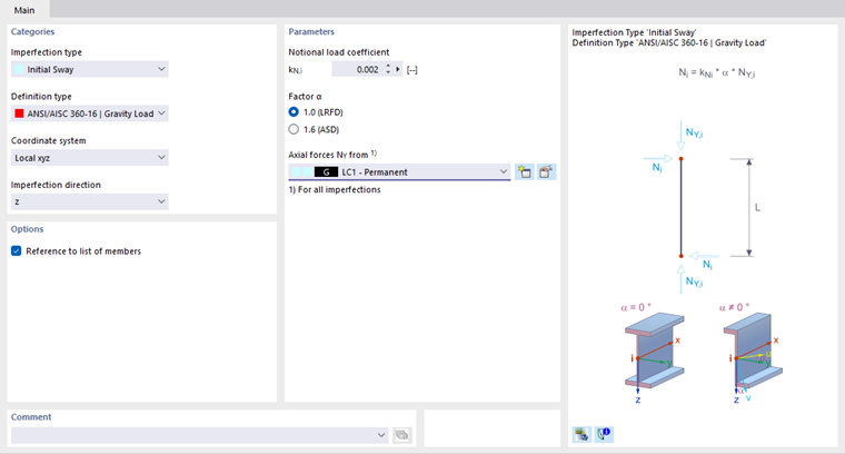 Parameters for Initial Sway According to ANSI/AISC