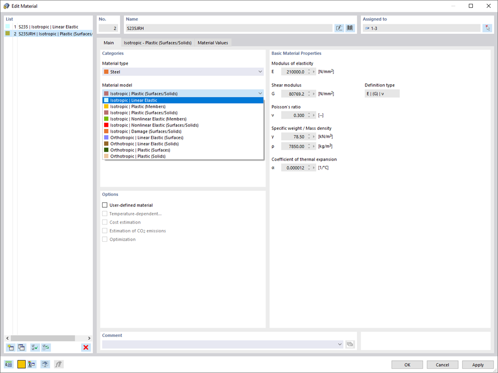 Available Material Models