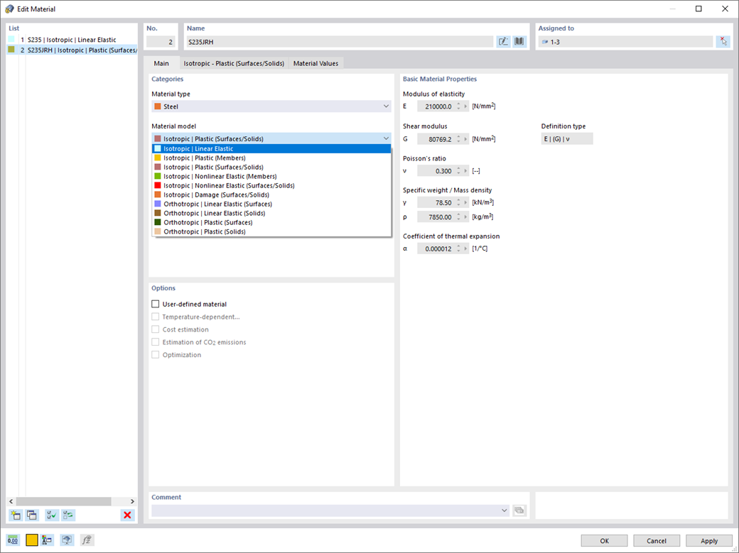 Available Material Models