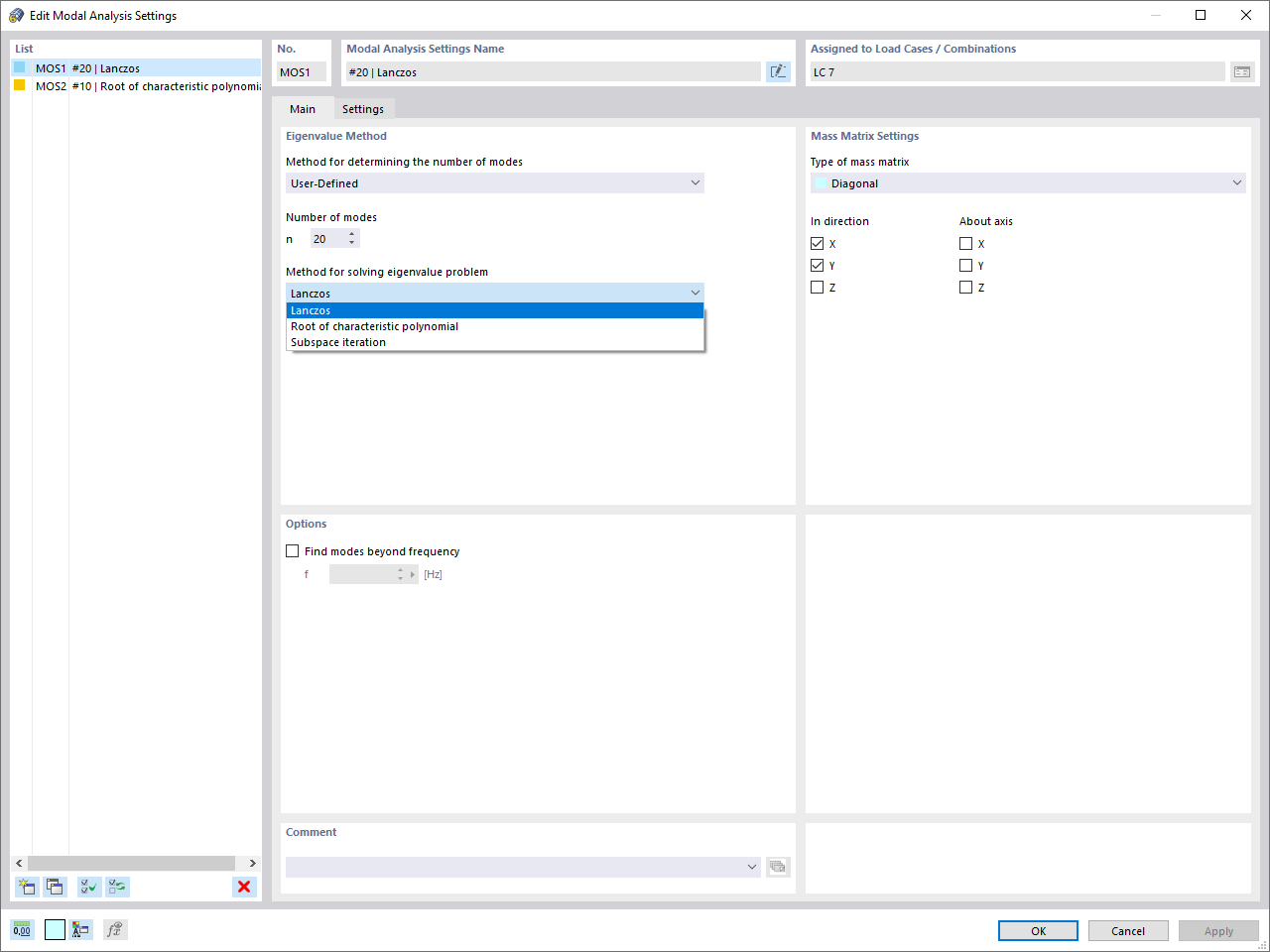 Modal Analysis Settings