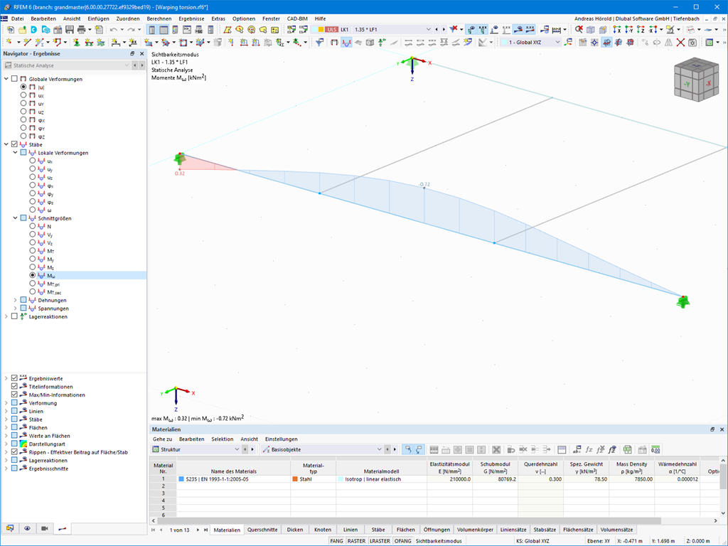 Display of a warping moment in Steel Design