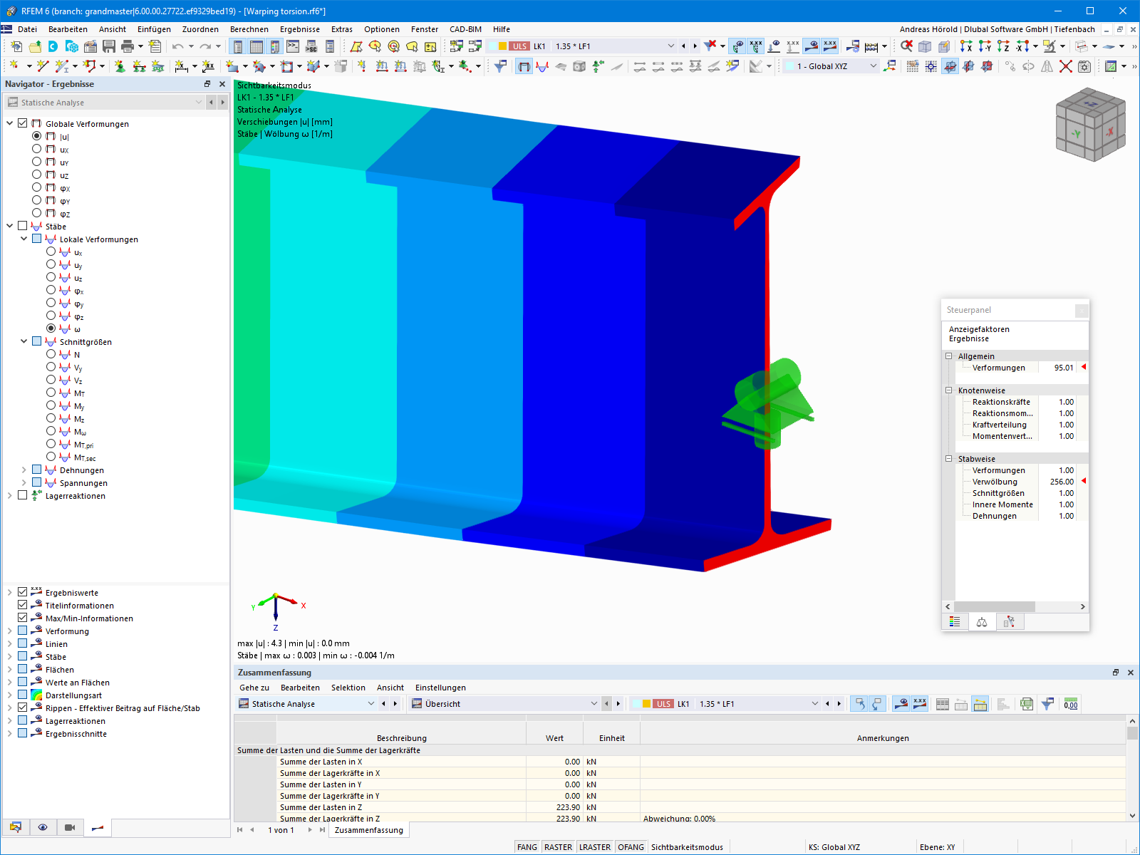 Section warping and consideration of internal forces in steel design due to the warping torsion