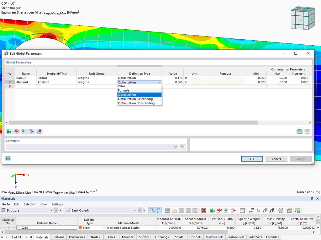 Defining Parameters for Optimization