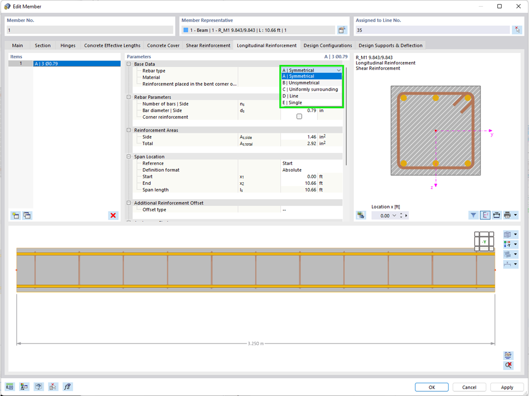 Defining Longitudinal Reinforcement of Member