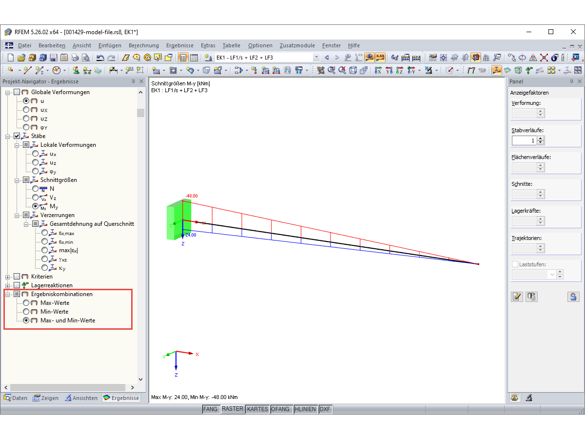 FAQ 005071 | Is it possible to switch off the minimum internal forces when displaying a result diagram so that only the maximum values are displayed?