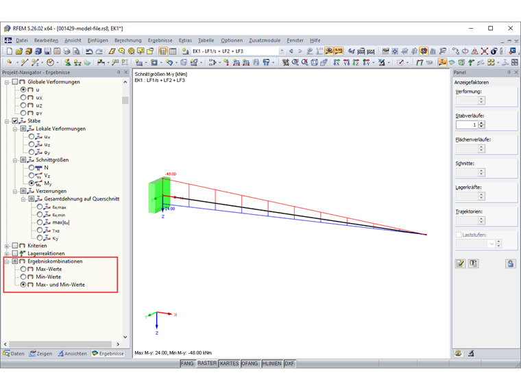 FAQ 005071 | Is it possible to switch off the minimum internal forces when displaying a result diagram so that only the maximum values are displayed?