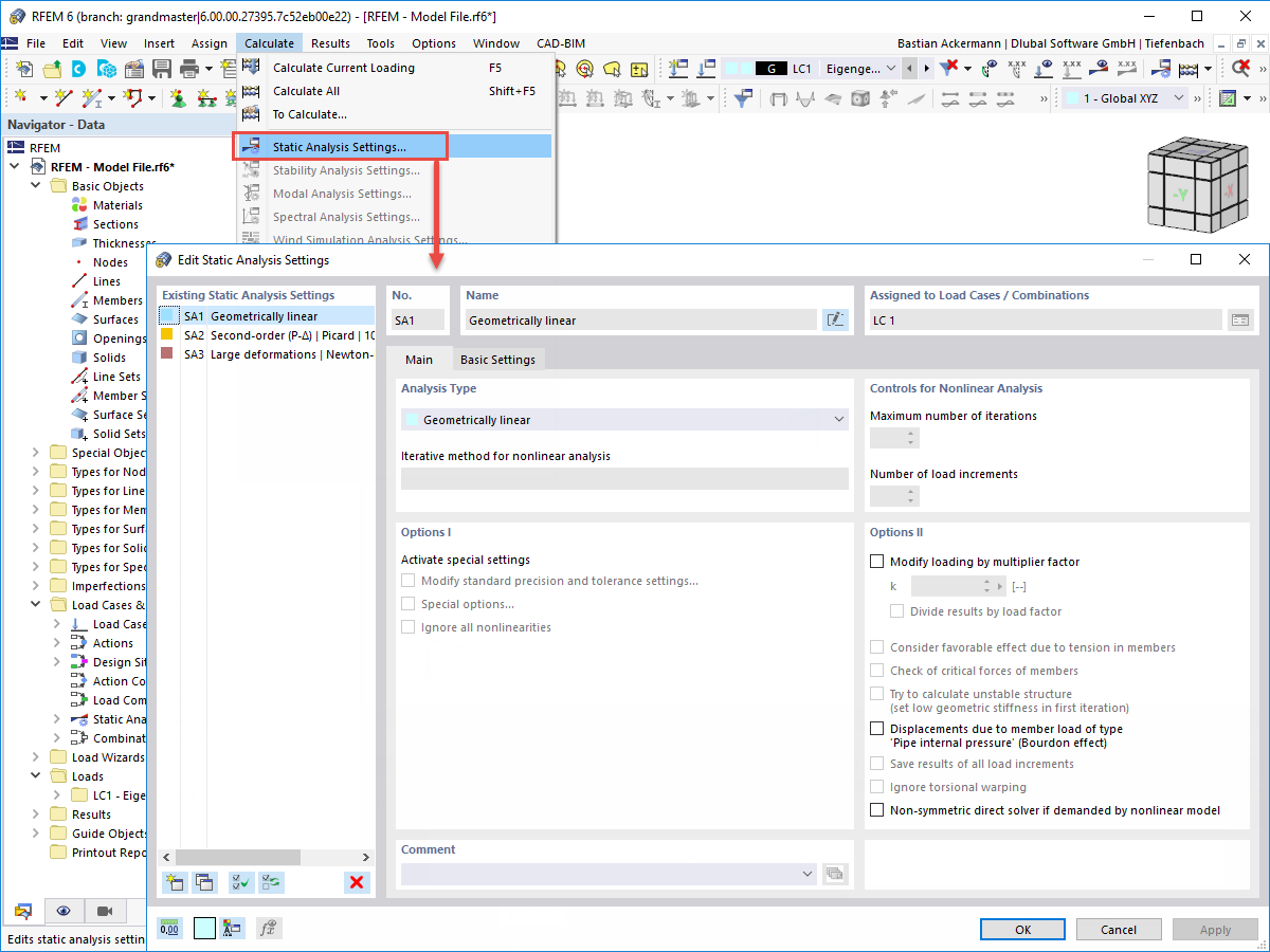FAQ 005067 | Where can I find the calculation parameters to be set?