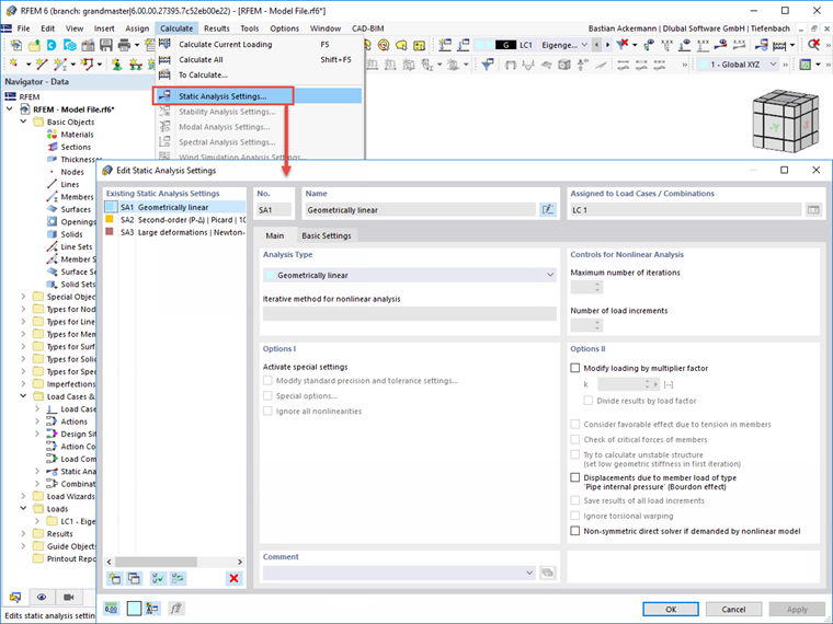 FAQ 005067 | Where can I find the calculation parameters to be set?