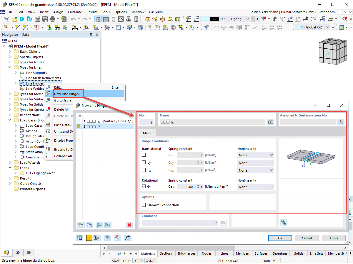 FAQ 005070 | How can I assign a line hinge to a surface?
