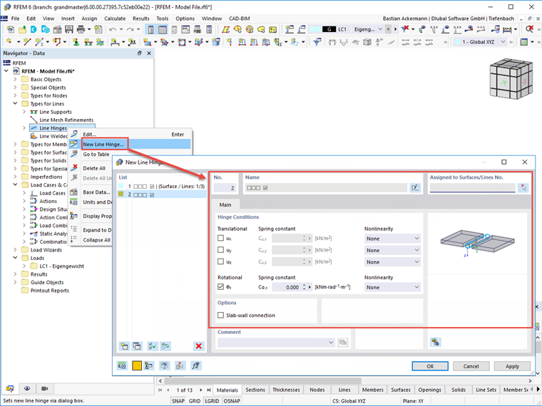 FAQ 005070 | How can I assign a line hinge to a surface?