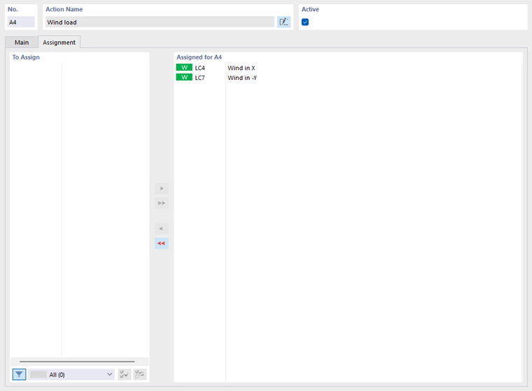 Action "Wind" with Assigned Load Cases