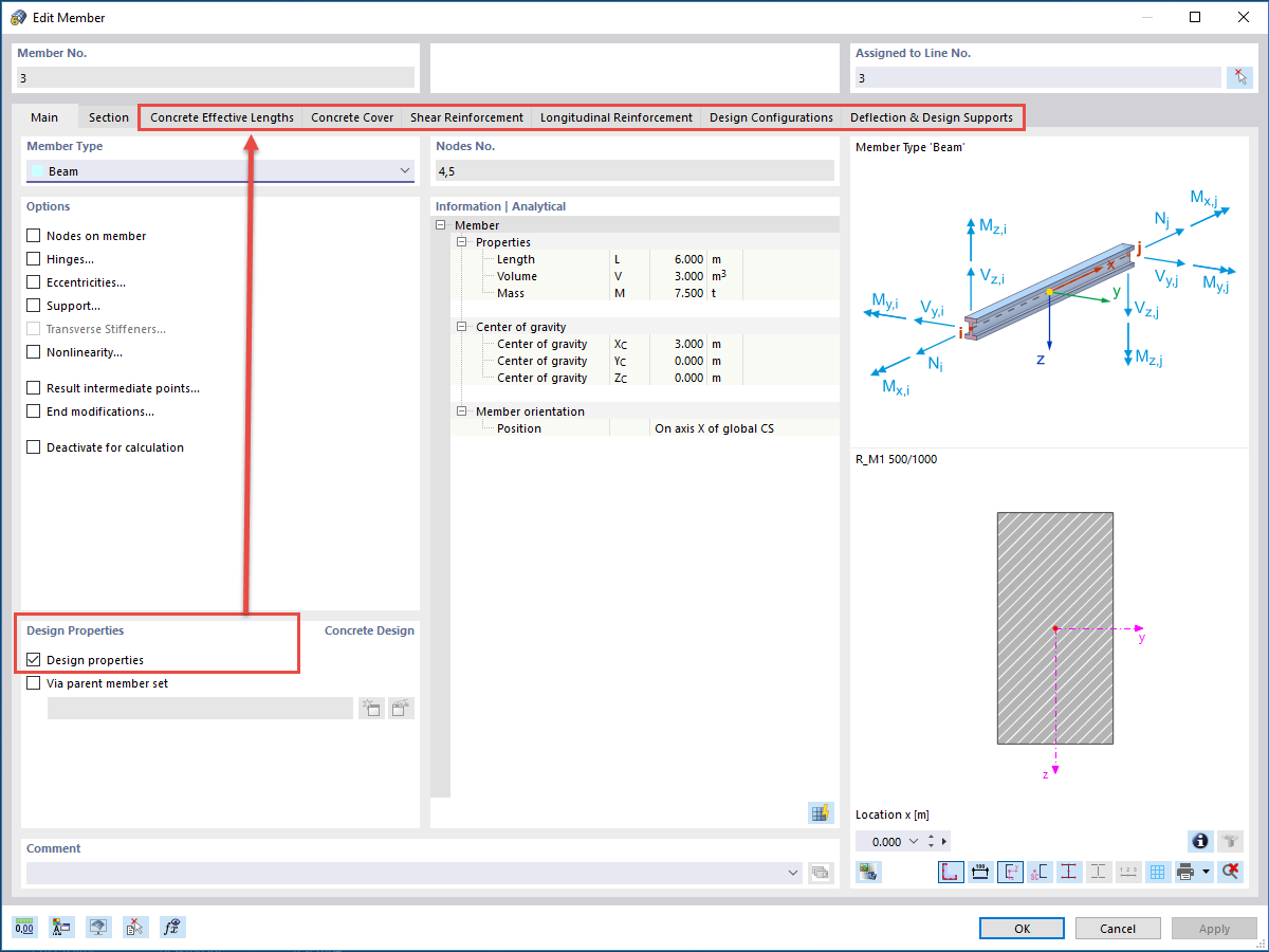 FAQ 005077 | Where can I specify different properties for the design (for example, effective lengths)?
