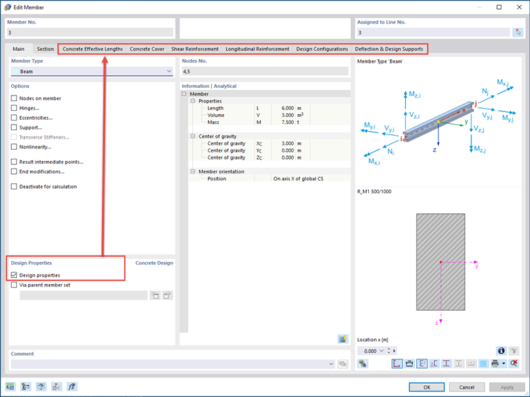 FAQ 005077 | Where can I specify different properties for the design (for example, effective lengths)?