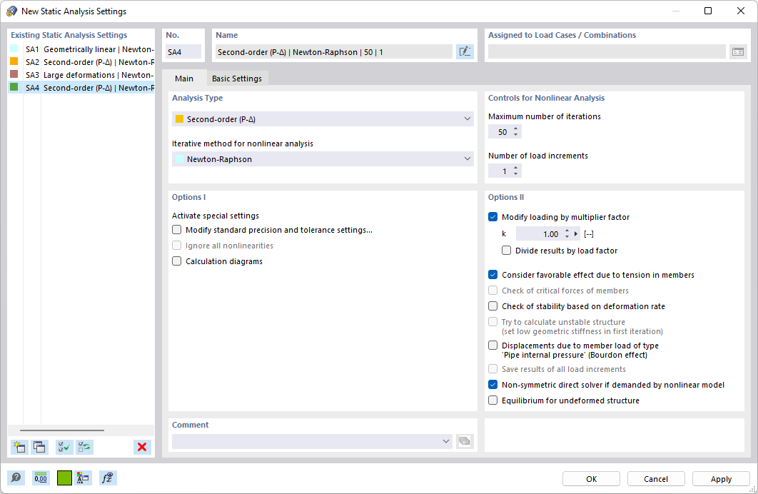 Dialog Box "New Static Analysis Settings"