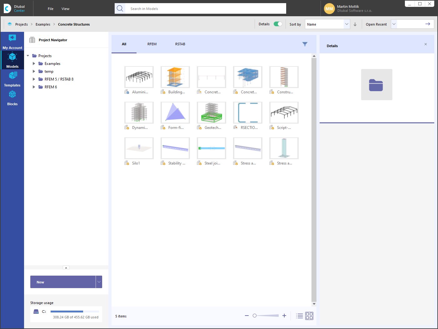 Centralized management system | Management of projects, customer data, blocks, and steel connection templates