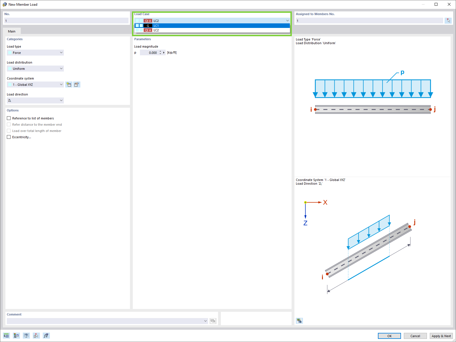 Modifying Load Case for Member Load