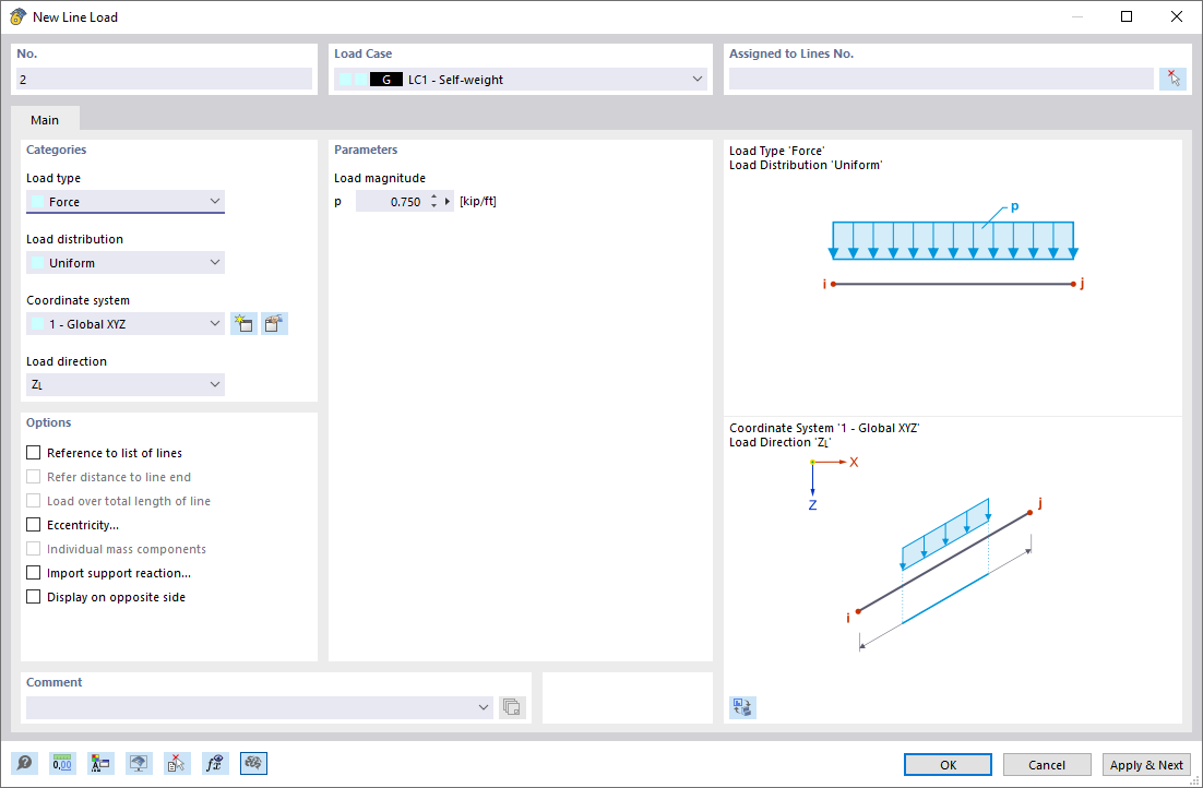 Dialog Box "New Line Load"