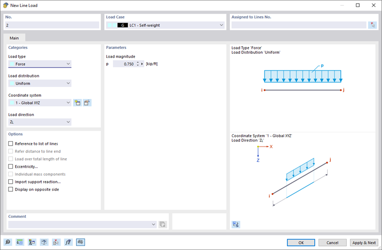 Dialog Box "New Line Load"