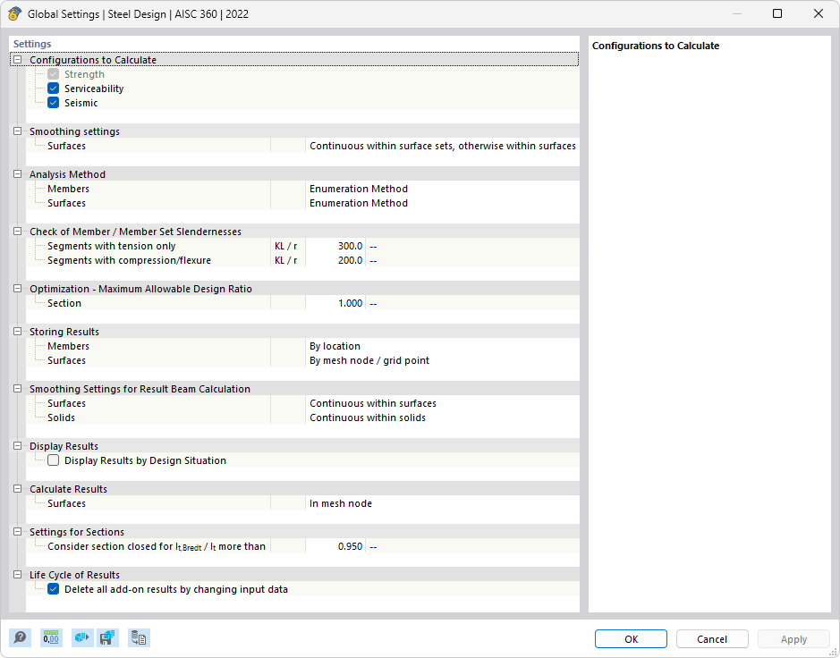 Dialog Box "Global Settings" for Steel Design According to EN 1993