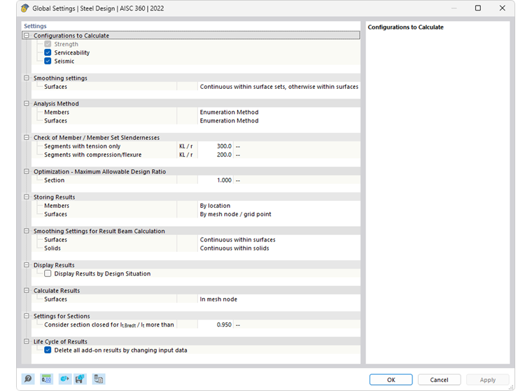 Dialog Box "Global Settings" for Steel Design According to EN 1993