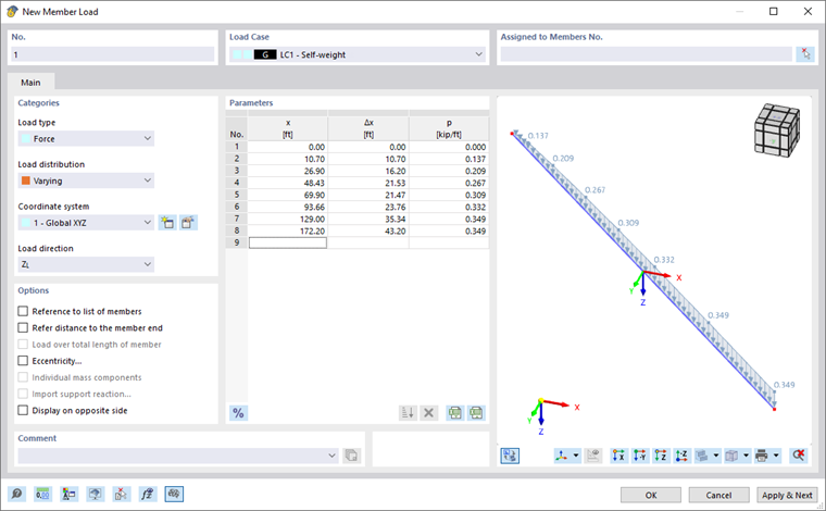 Defining Variable Member Load
