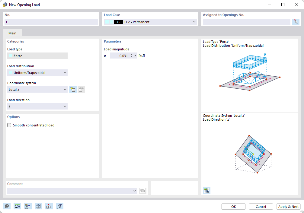 Dialog Box "New Opening Load"