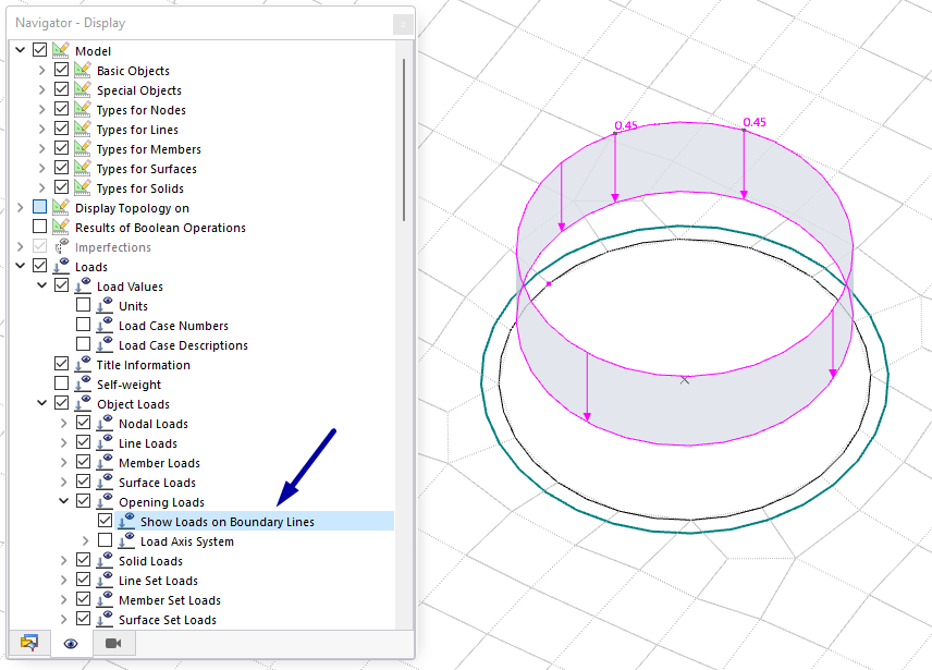 Option "Show Opening Load on Boundary Lines"