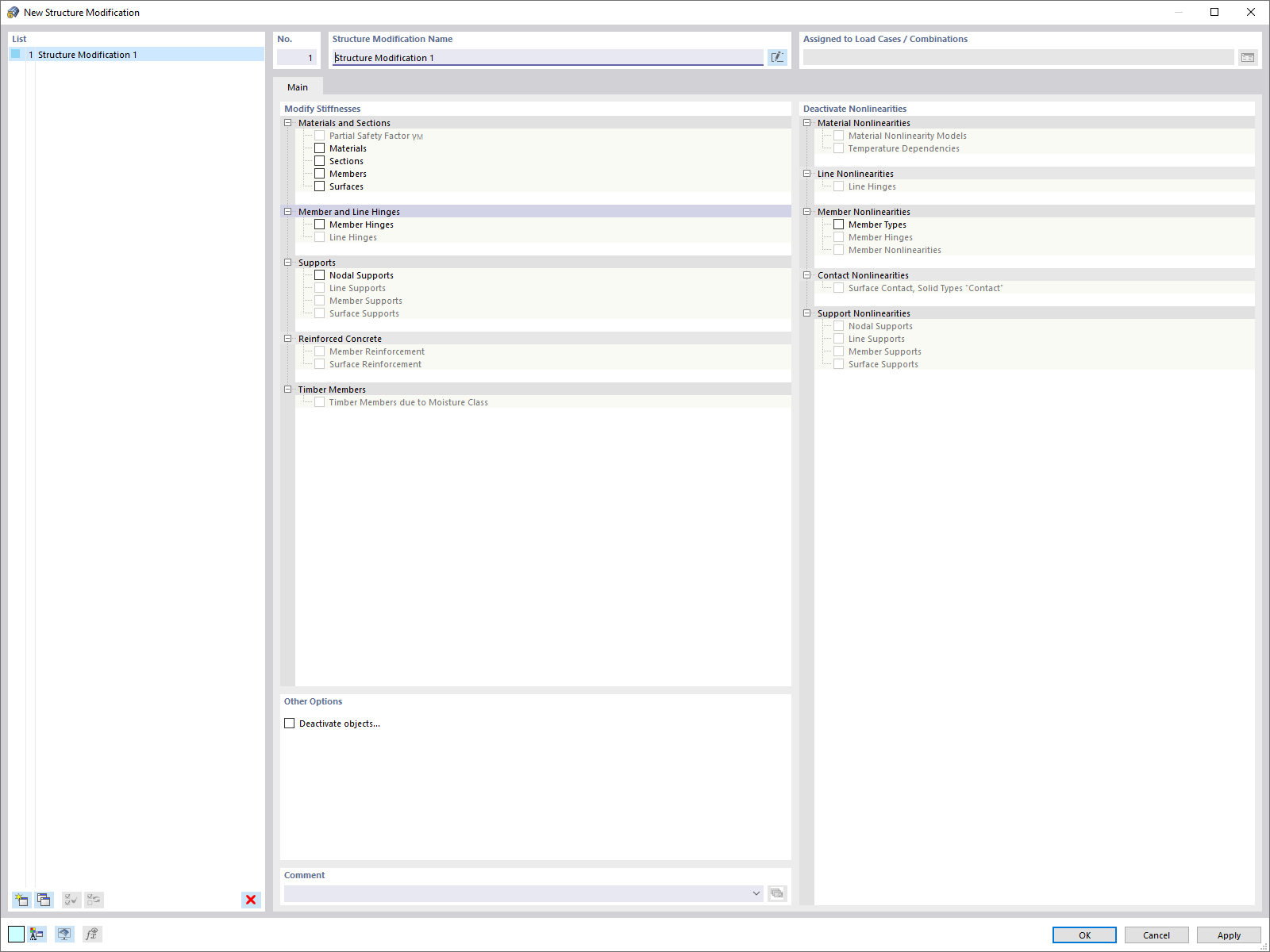 Structure Modification Dialog Box