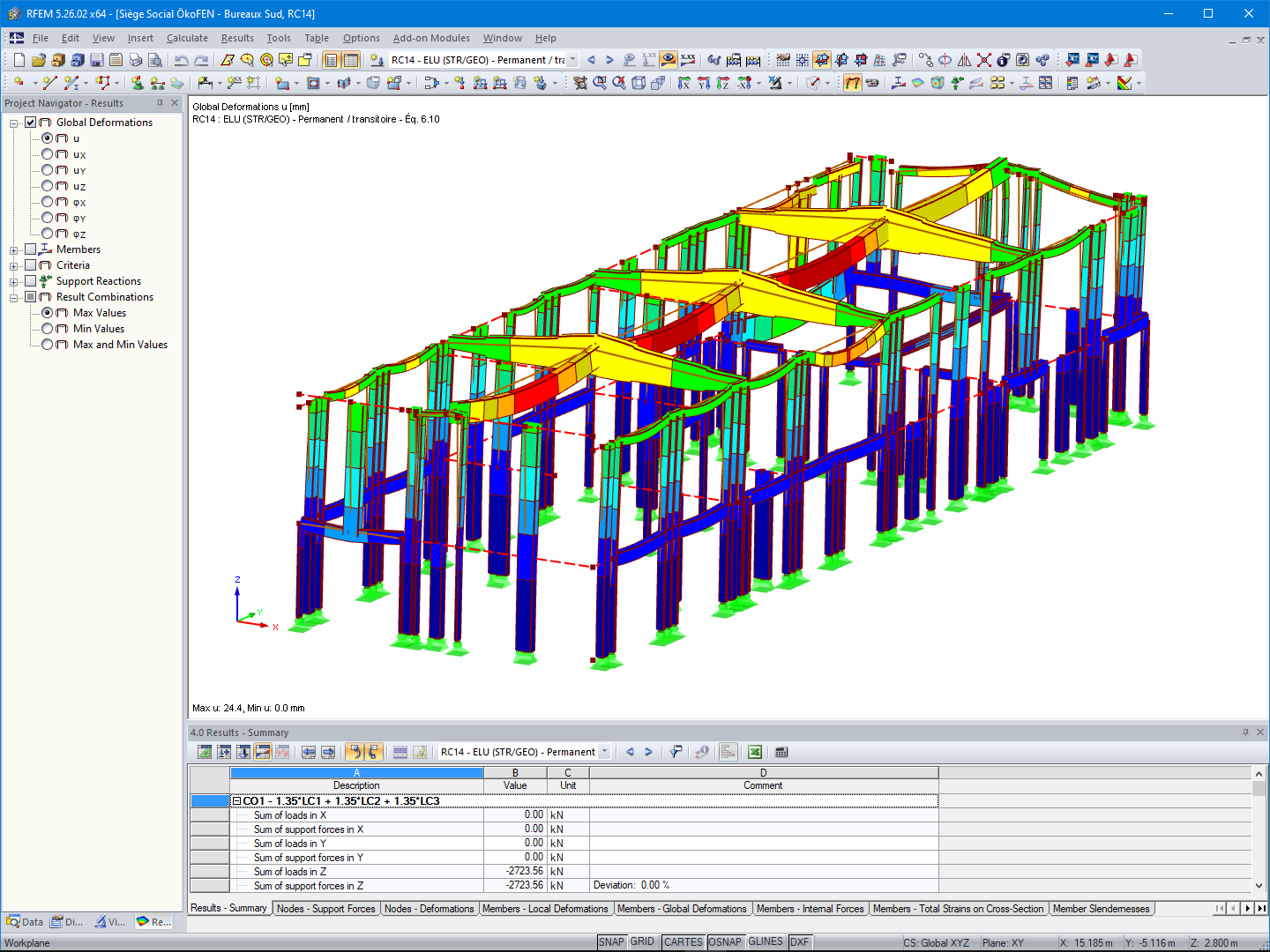 Display of Office Building Deformation in RFEM