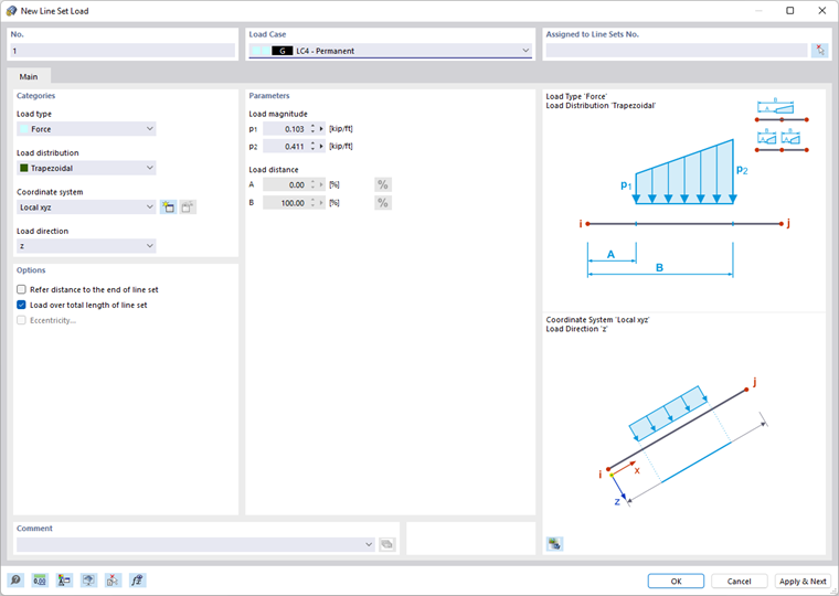 Dialog Box "New Line Set Load"