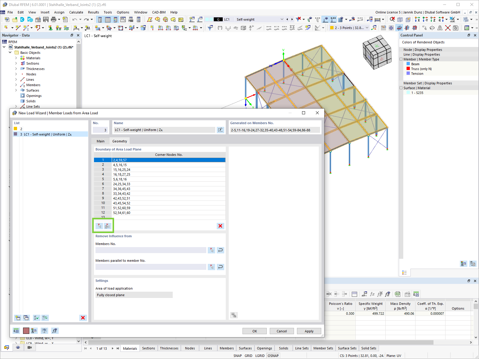 Generalized Load Wizard for Determination of Member Loads from Surface Loads