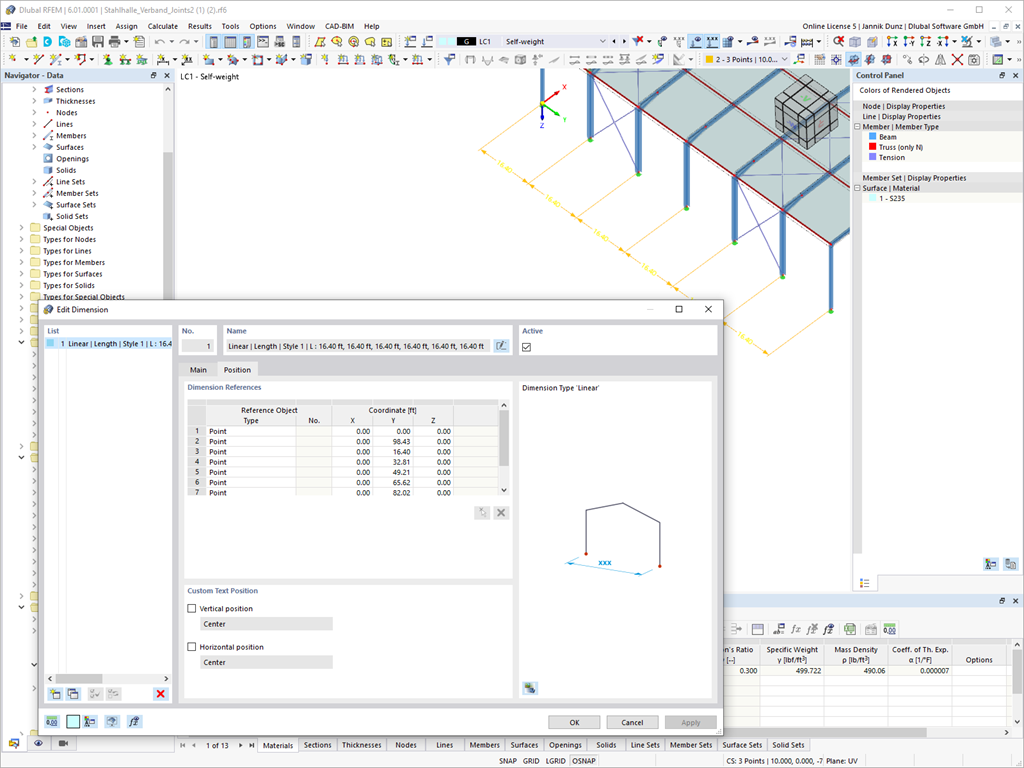 Tabular Reference Description for Dimension Lines