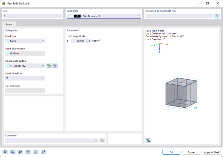 Dialog Box "New Solid Set Load"