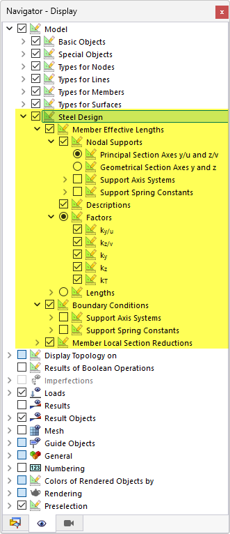 Display of Types for Steel Design in Navigator – Display