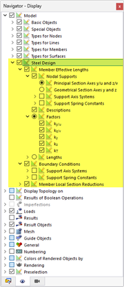 Display Options for Design Properties of Members