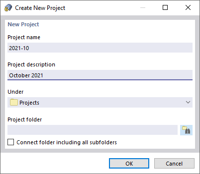 Dialog Box "Create New Project"