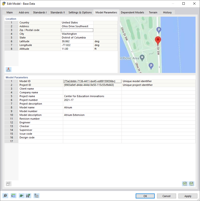 Dialog Box "New Model – Base Data", Tab "Model Parameters"