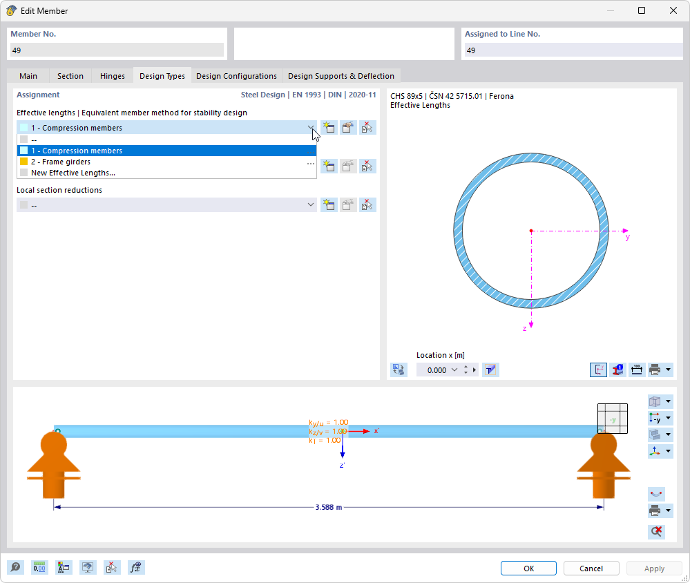 Assigning Effective Length Type to Member in Dialog Box