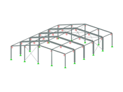 An aluminum hall structure model showing architectural features and support elements.
