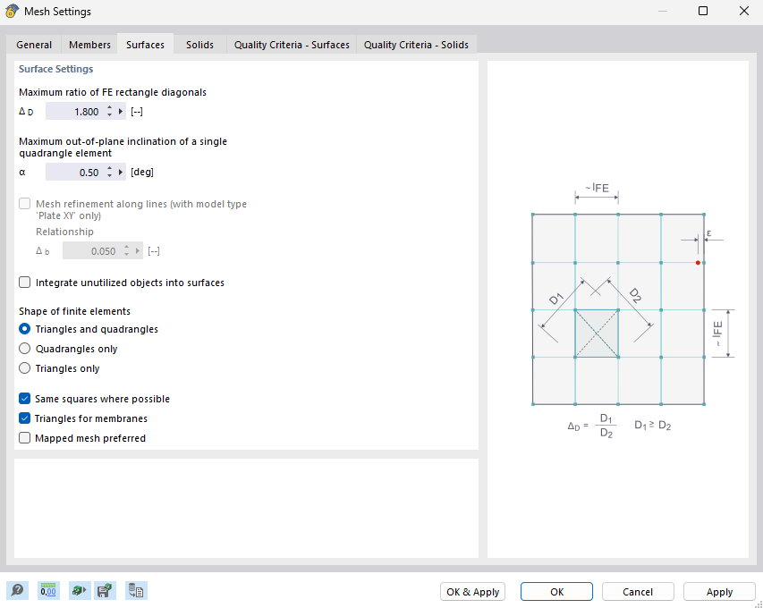 Dialog Box "Mesh Settings", Tab "Surfaces"