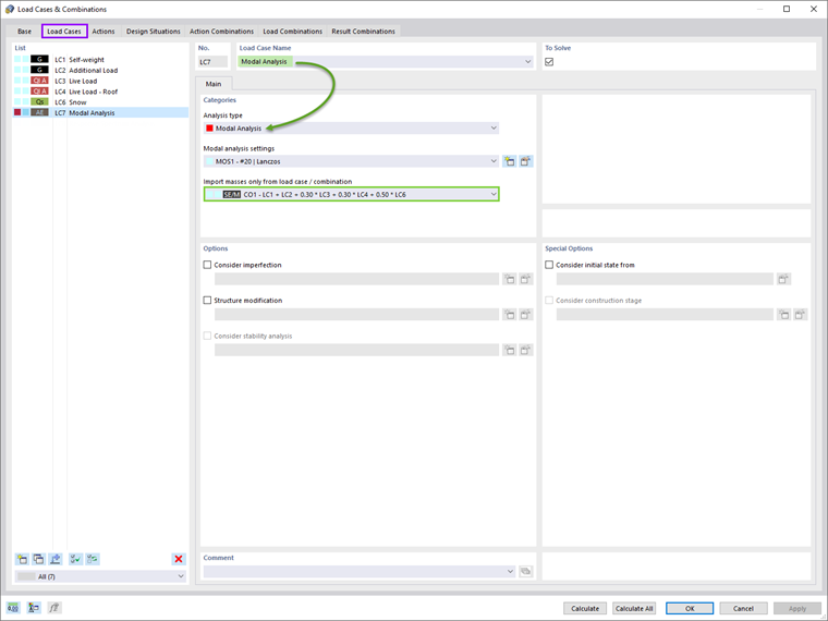 Modal Analysis as Load Case