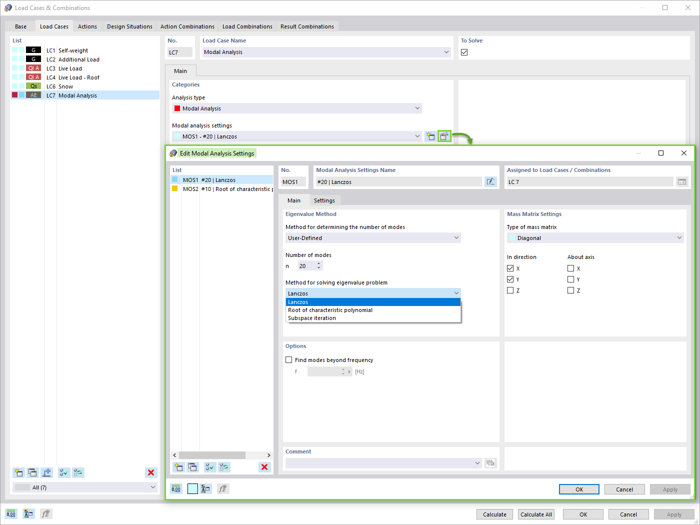 Modal Analysis Settings