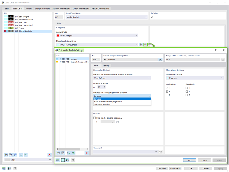 Modal Analysis Settings