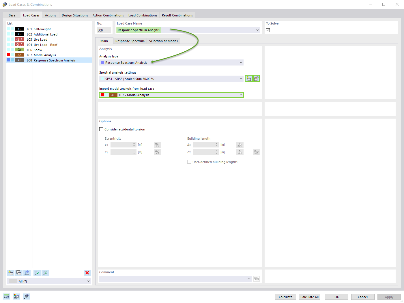 Response Spectrum Analysis as Load Case