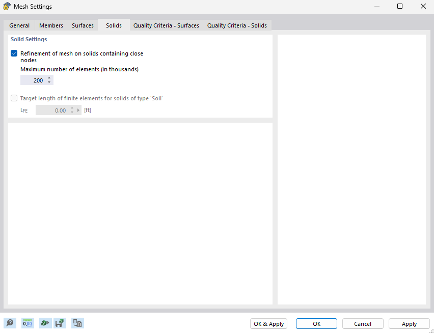 Dialog Box "Mesh Settings", Tab "Solids"