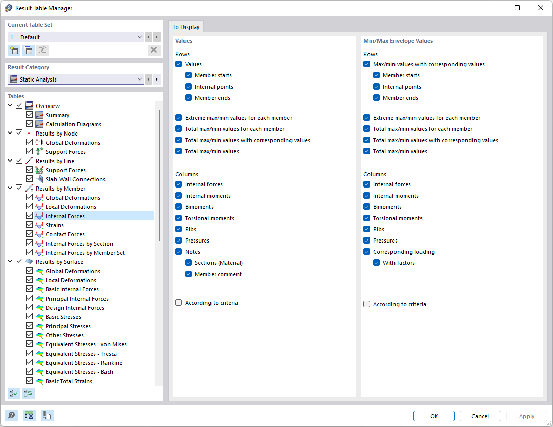 Defining Results and Details in Result Table Manager