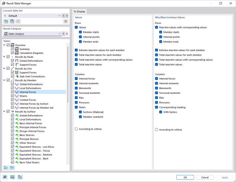 Defining Results and Details in Result Table Manager